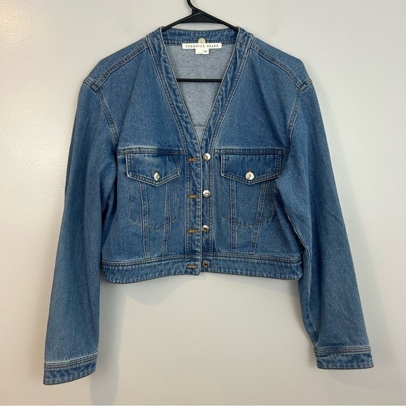 Veronica Beard Keaton Blue Denim Cropped Jacket Size Large - Picture 2 of 15